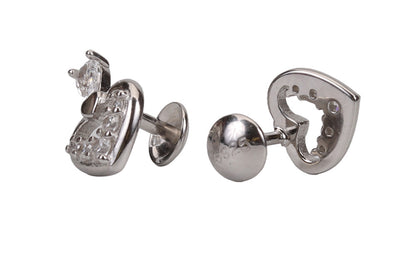 Rhodium Luxe Heart Solitaire Stud