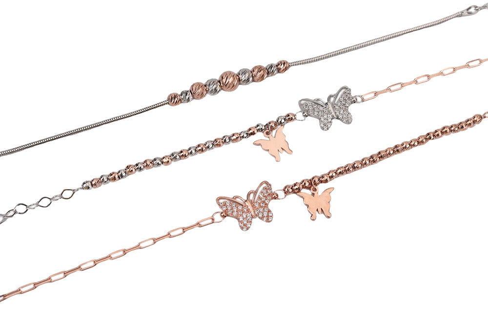 Rose Gold With Rhodium Cz Butterfly Bracelet