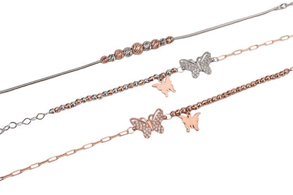 Rose Gold With Rhodium Cz Butterfly Bracelet
