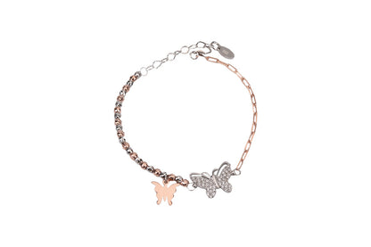 Rose Gold With Rhodium Cz Butterfly Bracelet