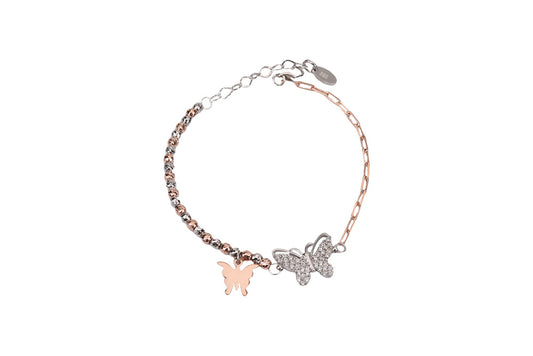 Rose Gold With Rhodium Cz Butterfly Bracelet