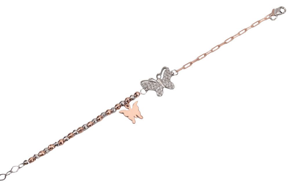 Rose Gold With Rhodium Cz Butterfly Bracelet