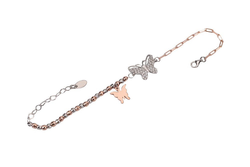 Rose Gold With Rhodium Cz Butterfly Bracelet