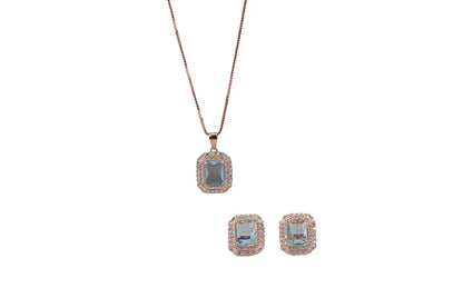 Rose Gold River Mist Blue Stud With Pendant