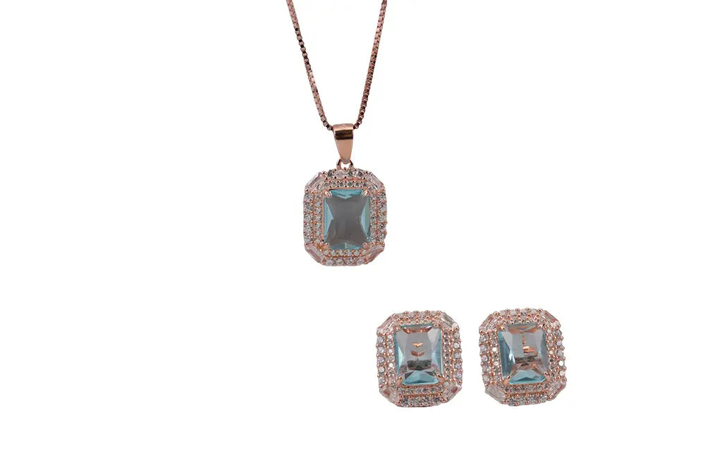 Rose Gold River Mist Blue Stud With Pendant