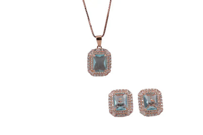 Rose Gold River Mist Blue Stud With Pendant