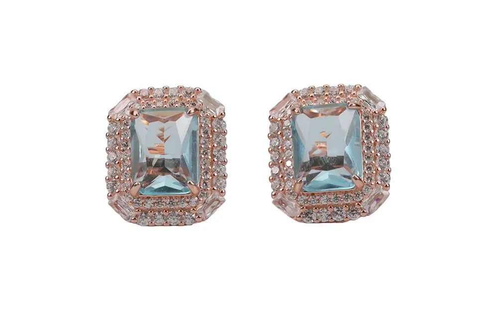 Rose Gold River Mist Blue Stud With Pendant