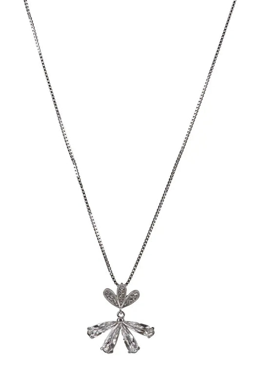 Rhodium Sparkling Silver Chain With Floral Trinity Pendant
