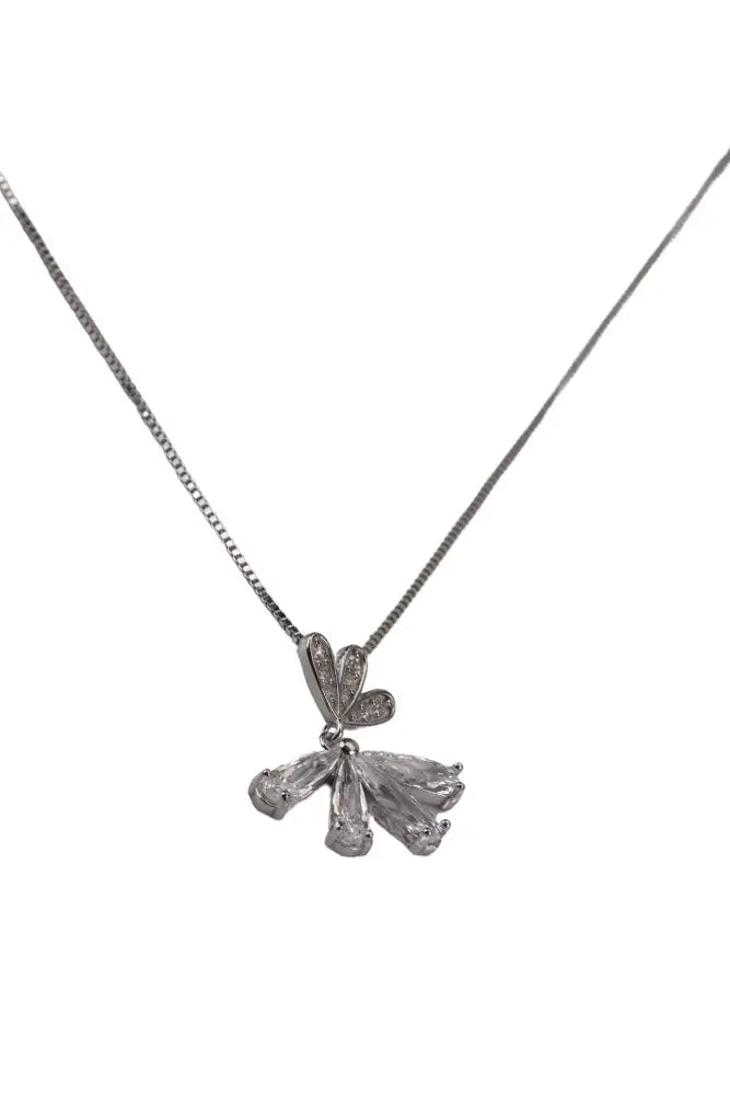 Rhodium Sparkling Silver Chain With Floral Trinity Pendant