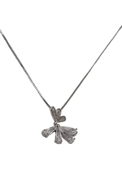 Rhodium Sparkling Silver Chain With Floral Trinity Pendant