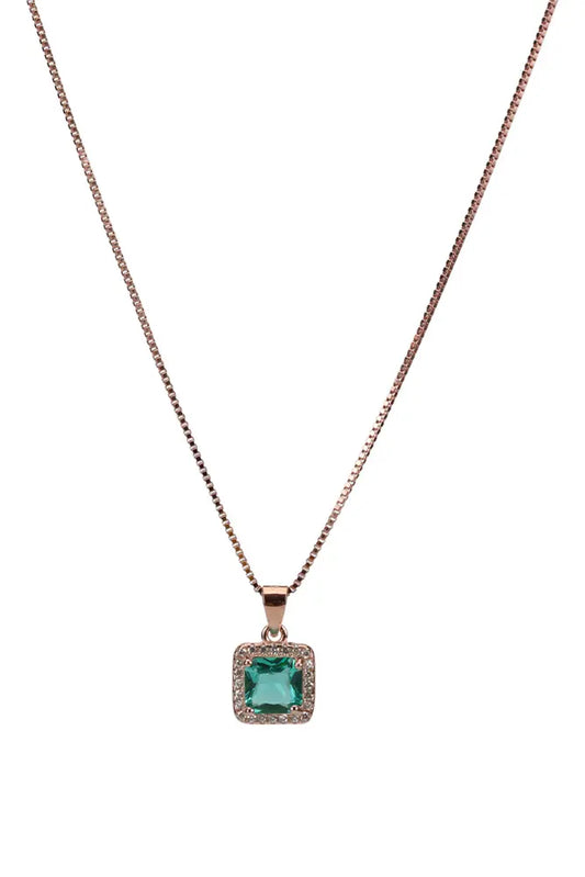 Rose Gold Aqua Teal Pendant With Stud