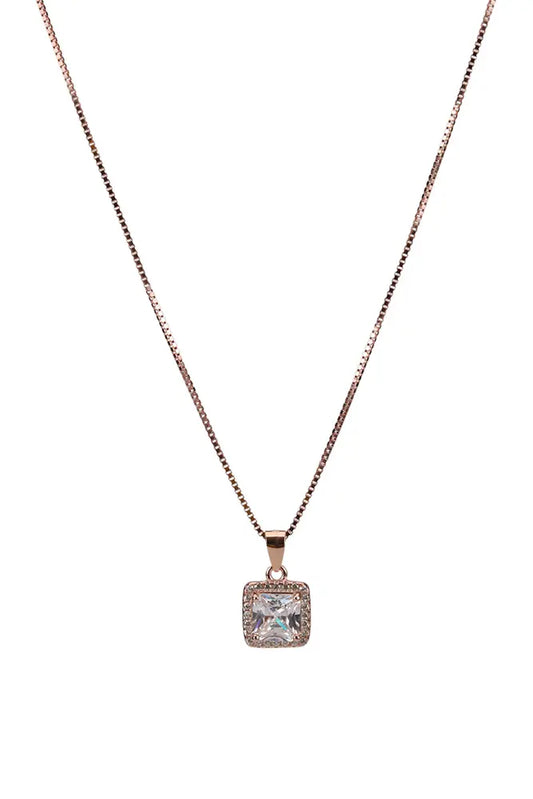 Rose Gold Moon Stone Pendant Chain With Stud