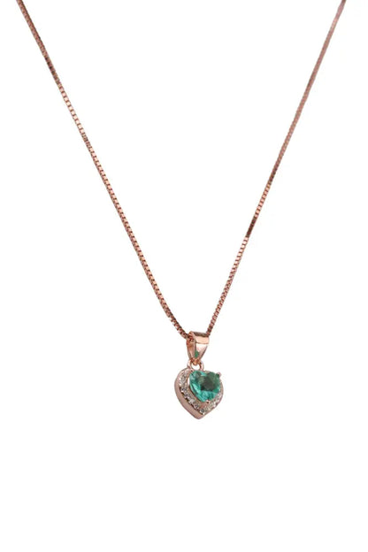 Rose Gold Verdant Green Heart Pendant With Stud