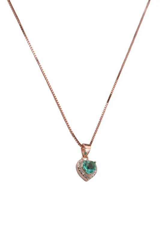 Rose Gold Verdant Green Heart Pendant With Stud