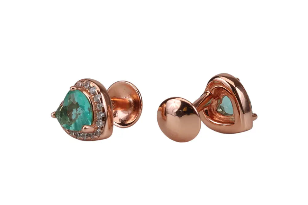 Rose Gold Verdant Green Heart Pendant With Stud