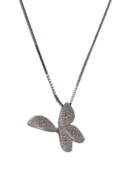 Rhodium CZ Tendril Leaf Pendant Chain
