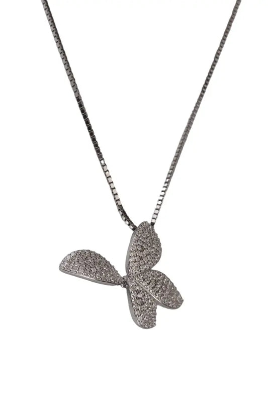 Rhodium CZ Tendril Leaf Pendant Chain