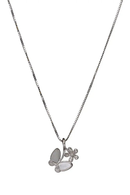 Rhodium Plated MOP Winglet Butterfly Pendant Chain