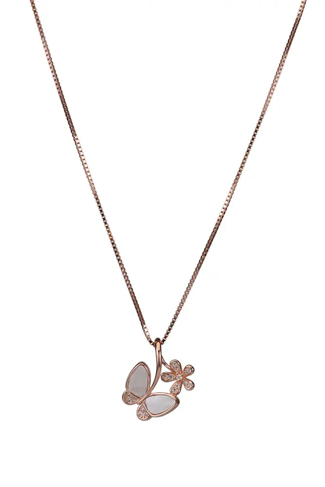 Rose Gold Plated MOP Papillon Butterfly Pendant Chain