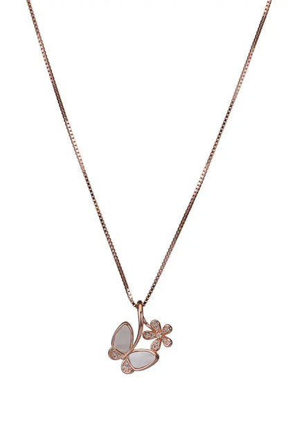 Rose Gold Plated MOP Papillon Butterfly Pendant Chain