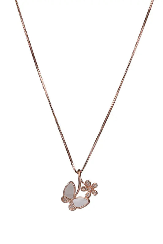 Rose Gold Plated MOP Papillon Butterfly Pendant Chain