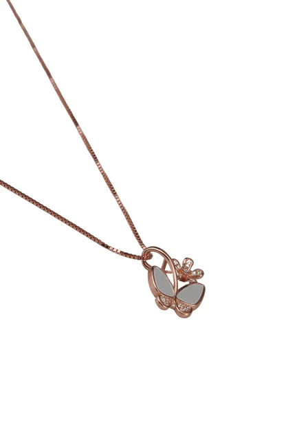 Rose Gold Plated MOP Papillon Butterfly Pendant Chain