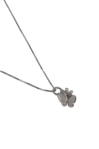 Rhodium Plated MOP Winglet Butterfly Pendant Chain