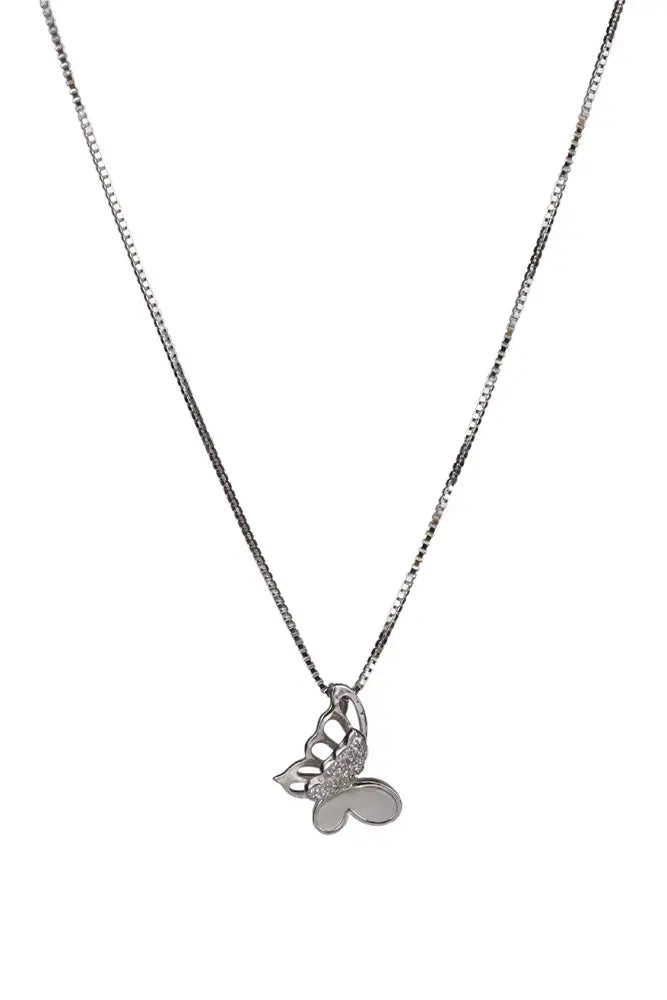 Rhodium Plated Mariposa Butterfly Pendant Chain
