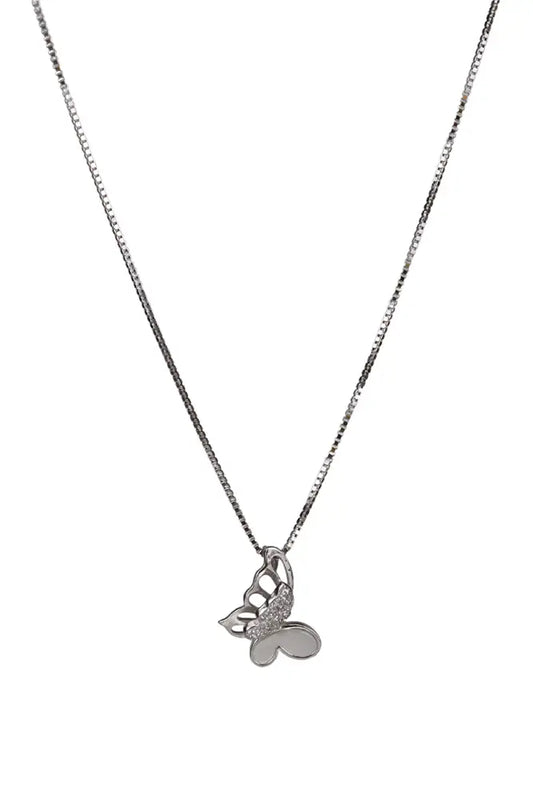 Rhodium Plated Mariposa Butterfly Pendant Chain