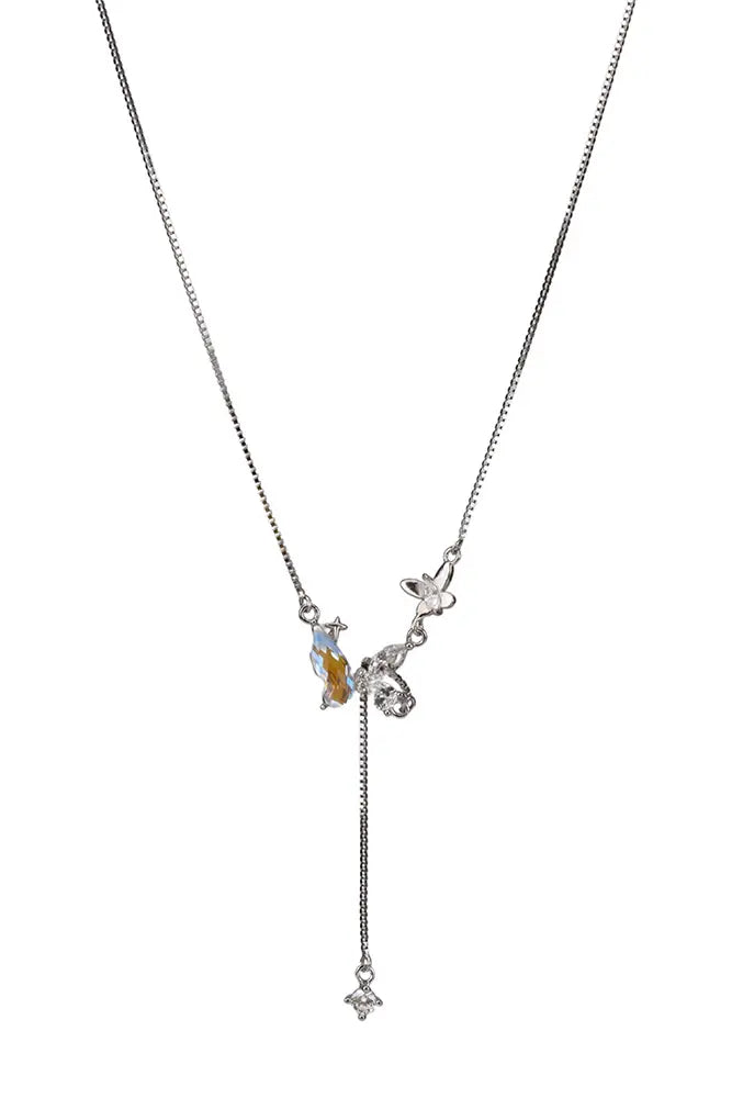 Rhodium Plated Radiant Butterfly Chain