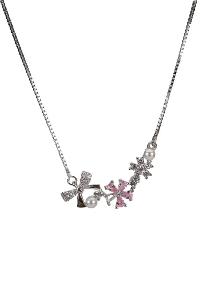 Rhodium Pink Oleander Chain