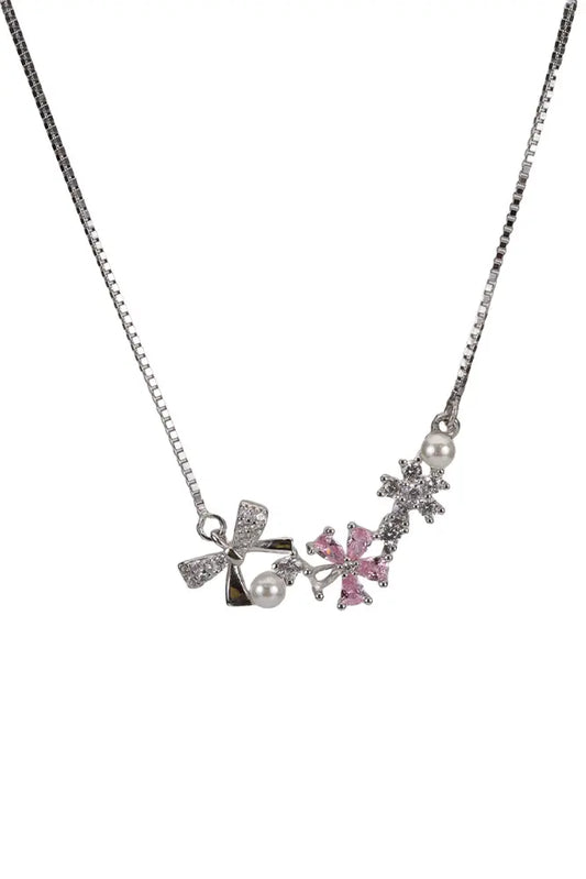 Rhodium Pink Oleander Chain