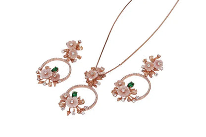 Rose Gold Peach MOP Hanging Stud With Chain