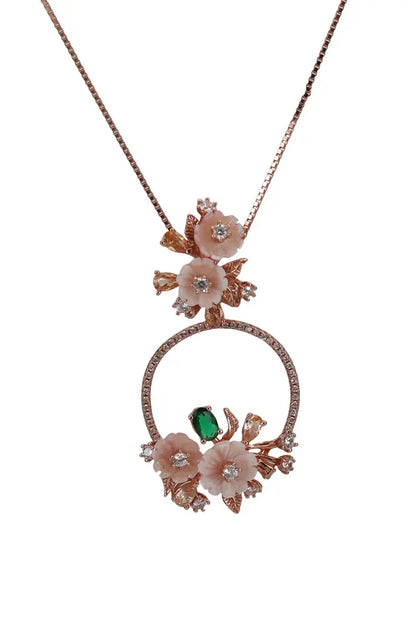 Rose Gold Peach MOP Hanging Stud With Chain