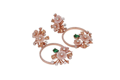 Rose Gold Peach MOP Hanging Stud With Chain