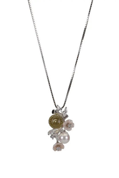 Rhodium Persian Lily Pendant Stud With Chain
