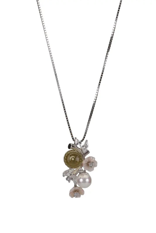 Rhodium Persian Lily Pendant Stud With Chain
