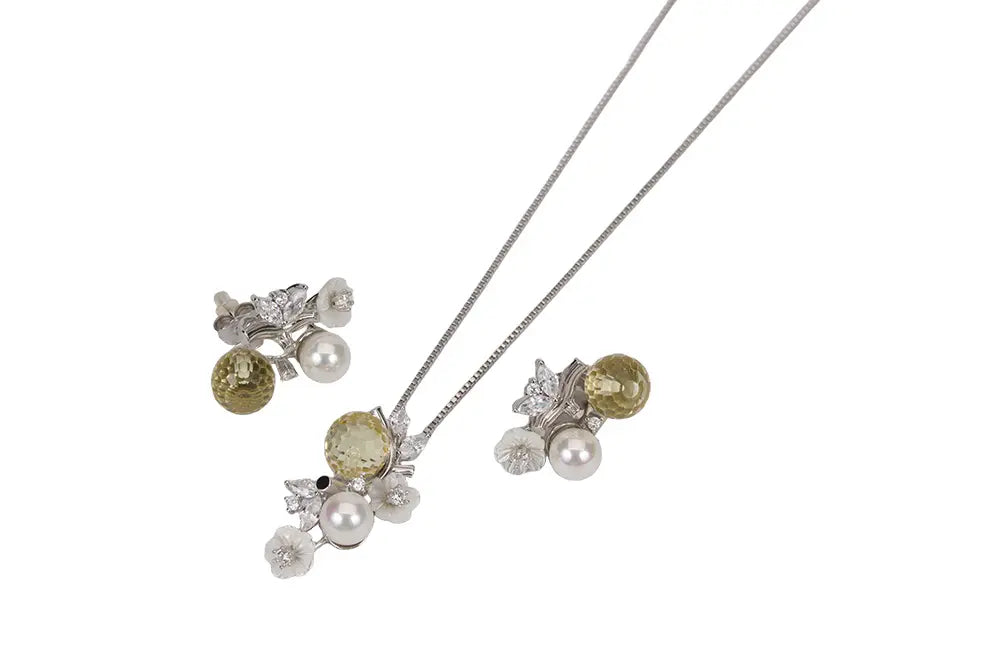 Rhodium Shrub Pendant Stud With Chain