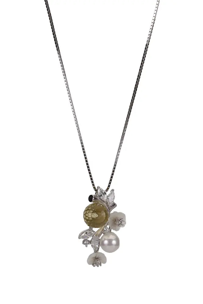 Rhodium Shrub Pendant Stud With Chain
