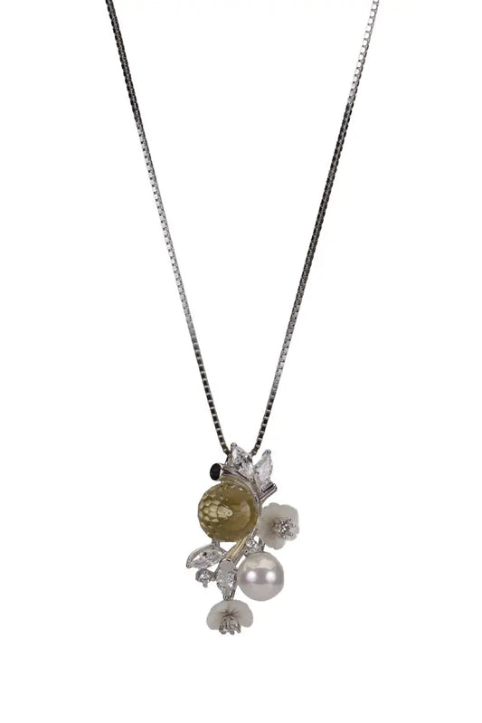 Rhodium Shrub Pendant Stud With Chain