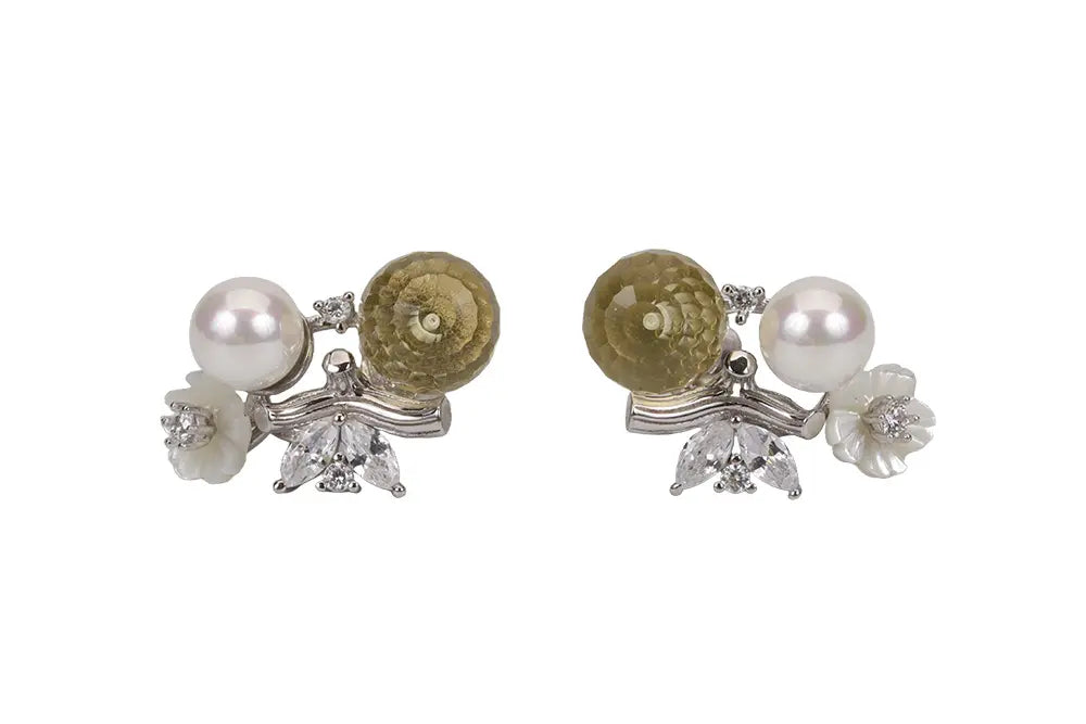 Rhodium Shrub Pendant Stud With Chain