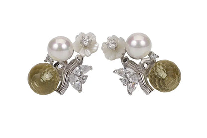 Rhodium Shrub Pendant Stud With Chain
