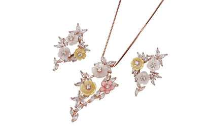 Rose Gold Mop Fresh Water Pendant With Blossom Pearl Stud