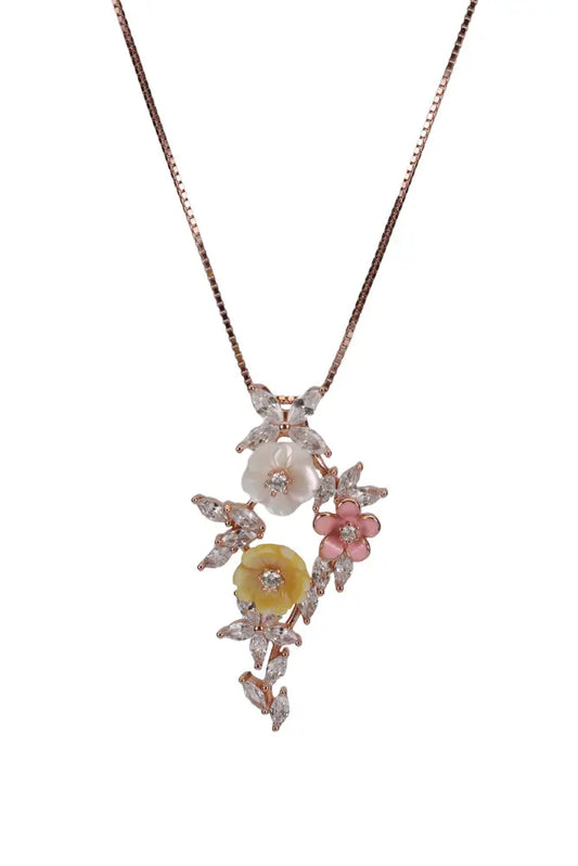 Rose Gold Mop Fresh Water Pendant With Blossom Pearl Stud