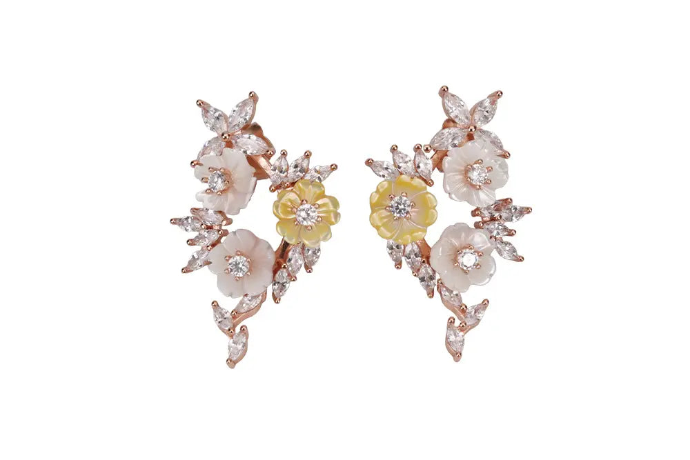 Rose Gold Mop Fresh Water Pendant With Blossom Pearl Stud