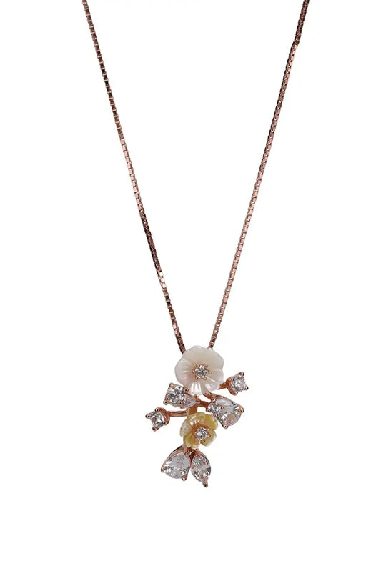 Rose Gold Plated White And Yellow MOP Ethereal Floral Pendant Stud