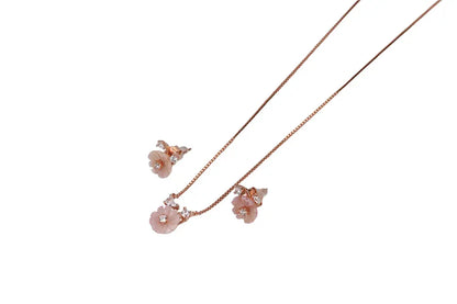 Rose Gold Mangolia Pink Flower Stud With Pendant