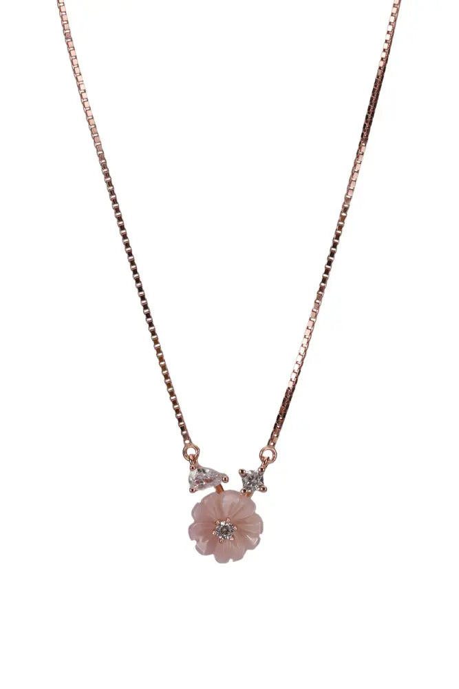 Rose Gold Mangolia Pink Flower Stud With Pendant