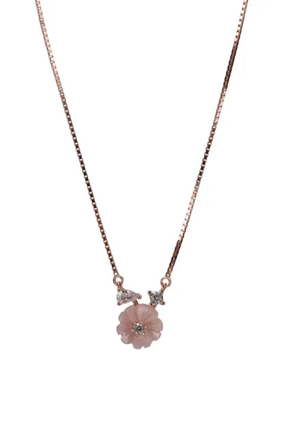 Rose Gold Mangolia Pink Flower Stud With Pendant