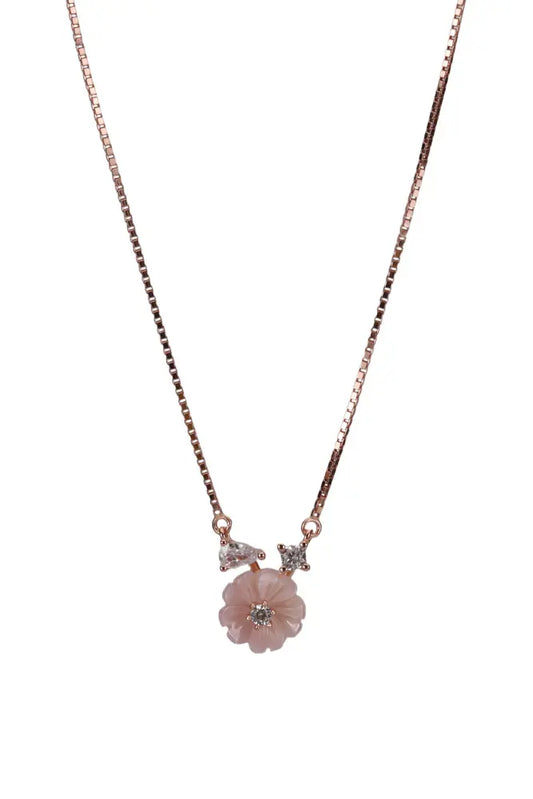 Rose Gold Mangolia Pink Flower Stud With Pendant